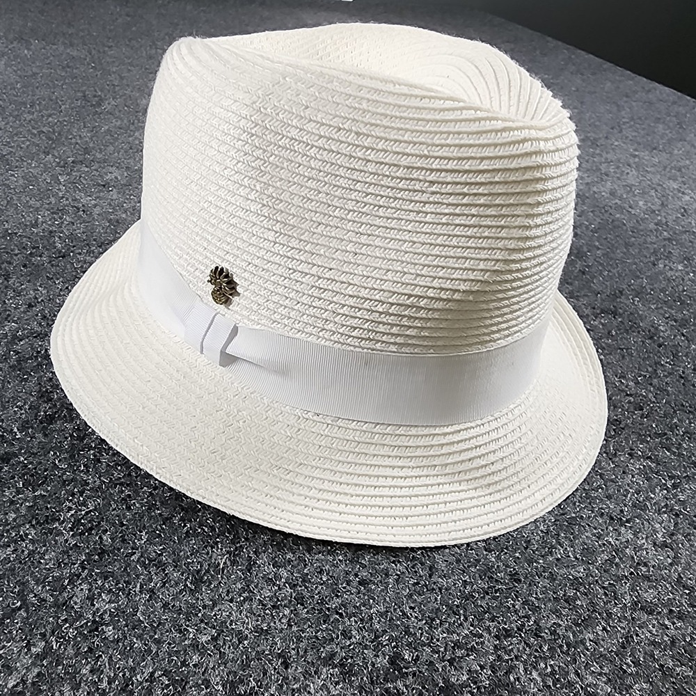 Tommy Bahama Mens White Straw Fedora Hat Pineapple Pin One Size Fits‎ Most